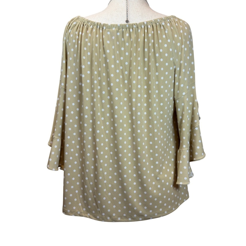 Vince Camuto L Polka Dot Ruffle Tiered Sleeve Top Tan White Flowy Cottagecore - Picture 5 of 8